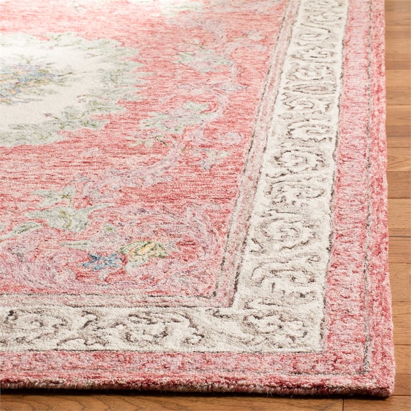 Safavieh Aubusson 6' Square Hand Tufted Wool Rug in Red and Ivory