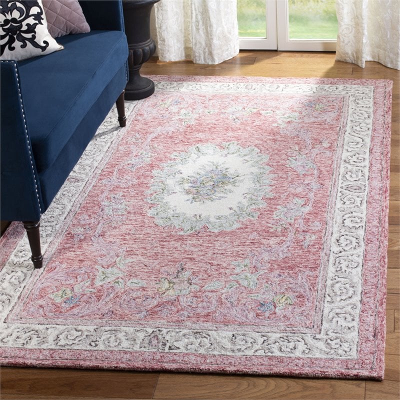 Safavieh Aubusson 8' x 10' Hand Tufted Wool Rug in Red and Ivory