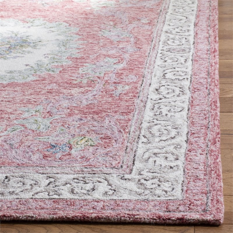 Safavieh Aubusson 8' x 10' Hand Tufted Wool Rug in Red and Ivory
