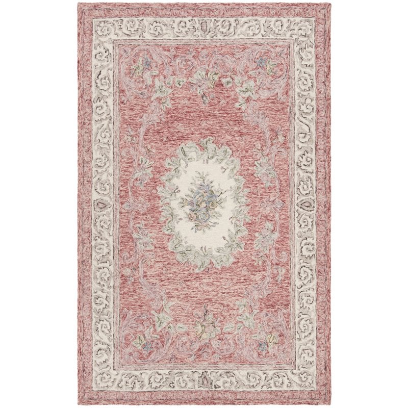 Safavieh Aubusson 8' x 10' Hand Tufted Wool Rug in Red and Ivory