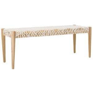Safavieh Bandelier Leather Bench in Off White and Light Oak