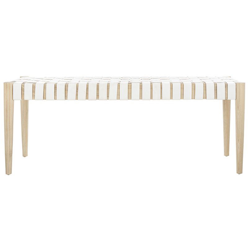 Safavieh Amalia Leather Bench in White and Light Oak