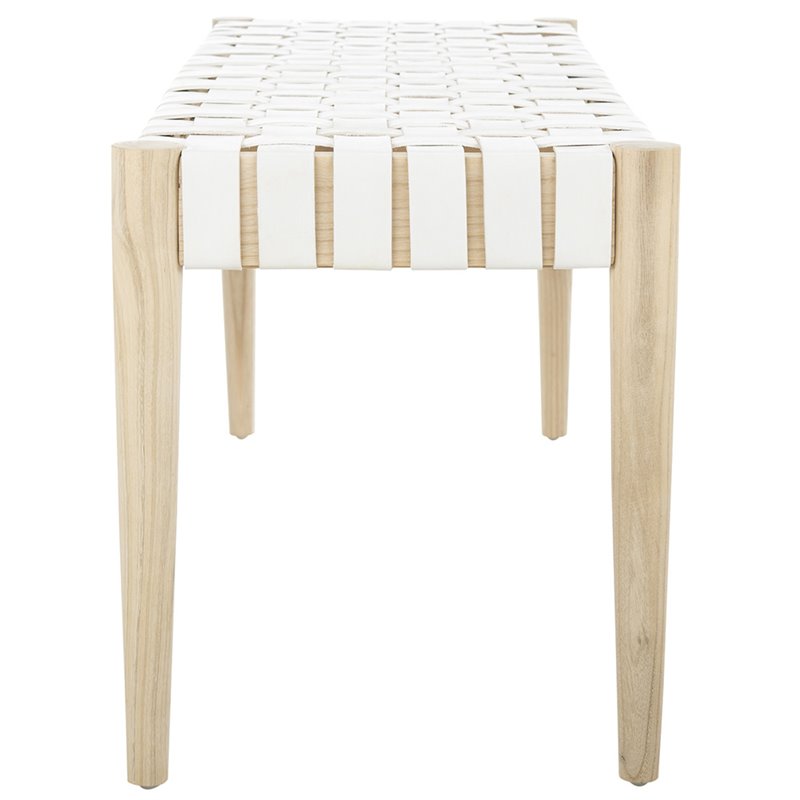 Safavieh Amalia Leather Bench in White and Light Oak