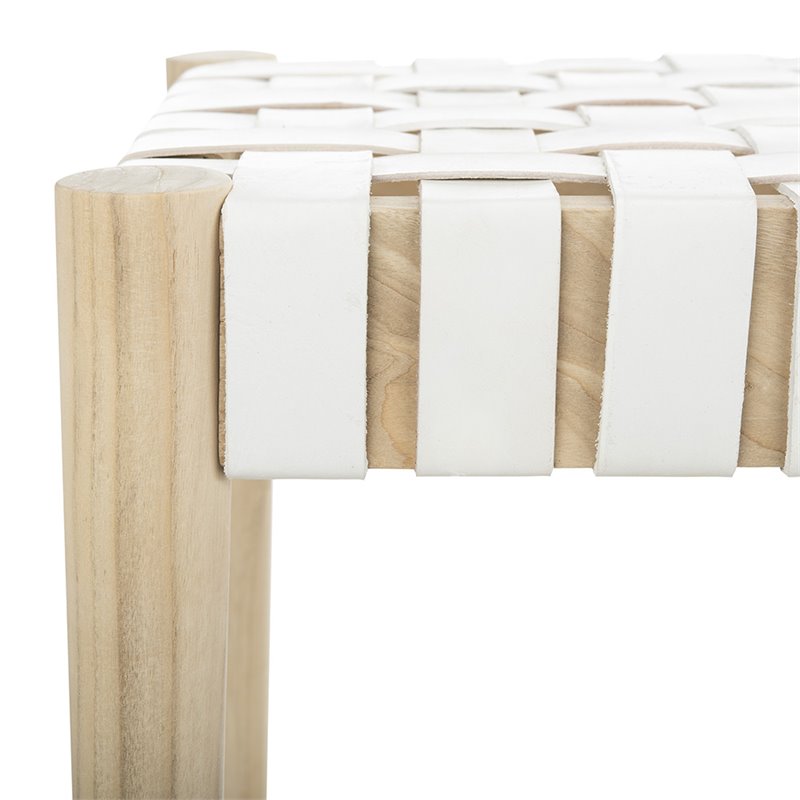 Safavieh Amalia Leather Bench in White and Light Oak