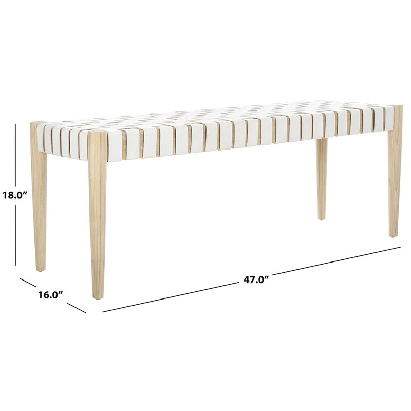 Safavieh Amalia Leather Bench in White and Light Oak