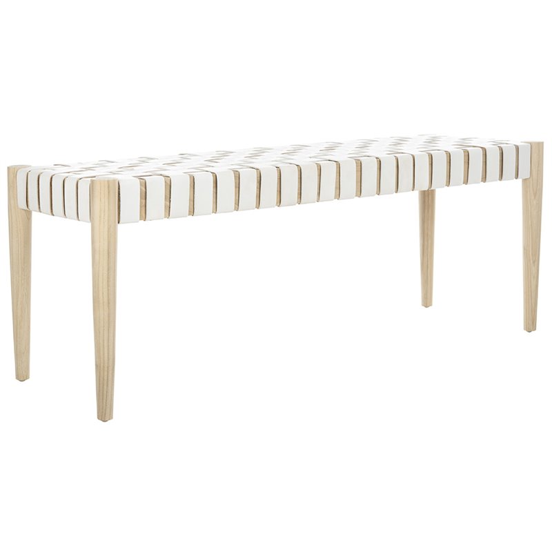 amalia leather bench in white and light