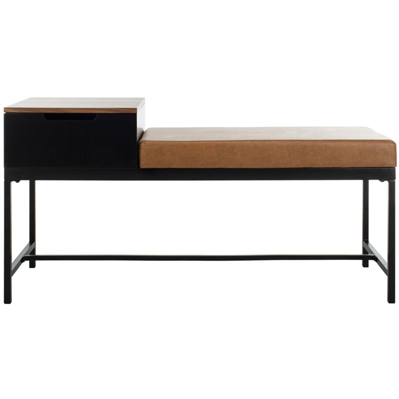 Safavieh Maruka Faux Leather Storage Bench in Brown and Black