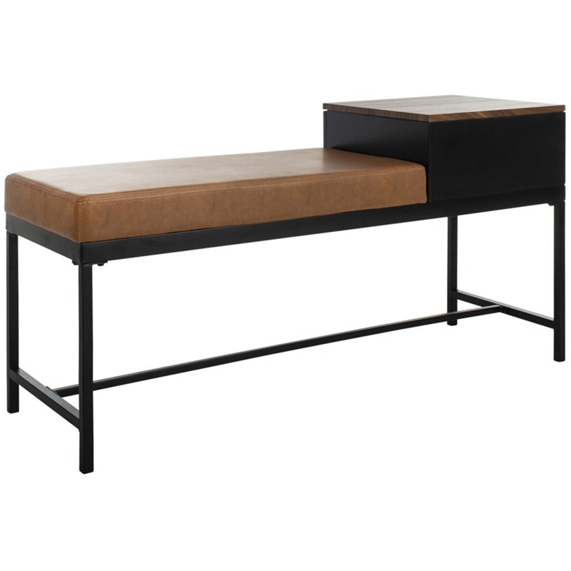 Safavieh Maruka Faux Leather Storage Bench in Brown and Black