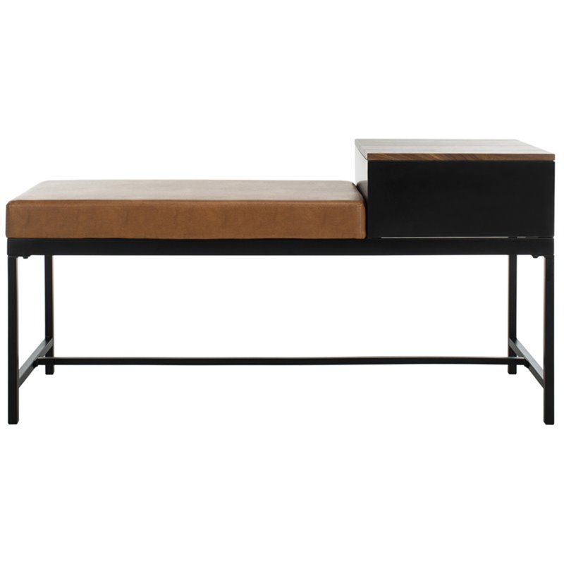 Safavieh Maruka Faux Leather Storage Bench in Brown and Black