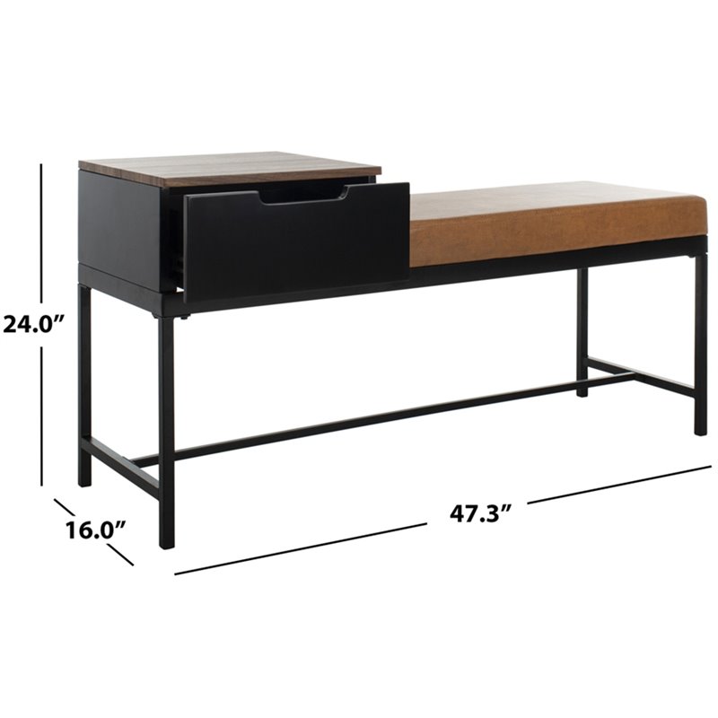 Safavieh Maruka Faux Leather Storage Bench in Brown and Black