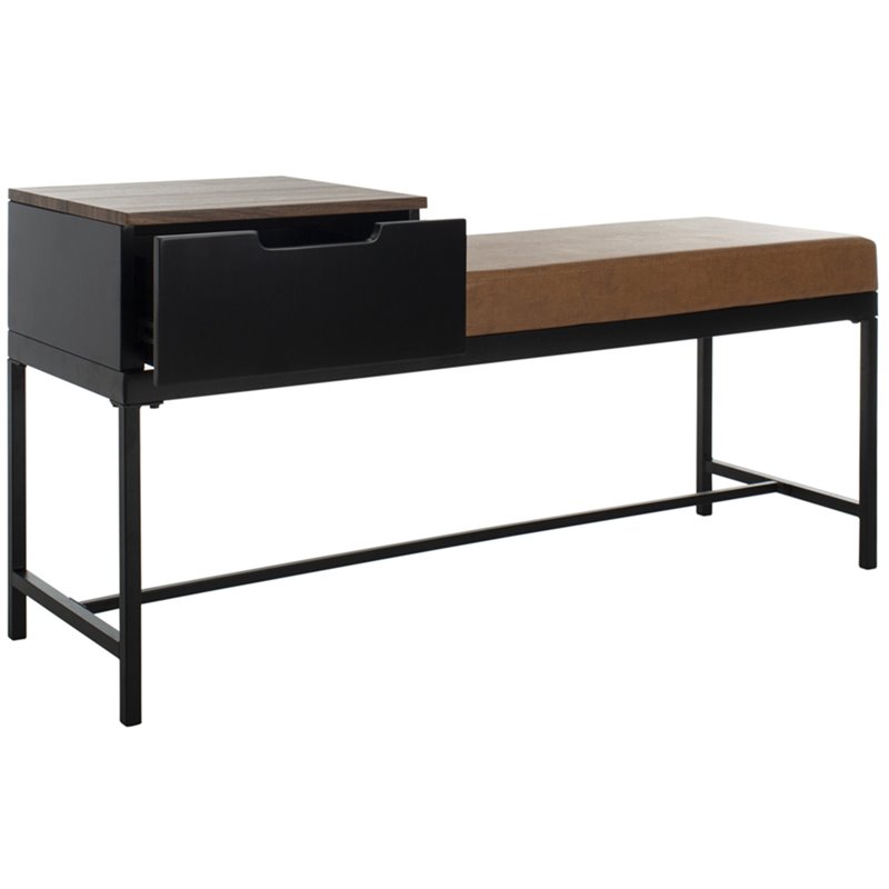 Safavieh Maruka Faux Leather Storage Bench in Brown and Black