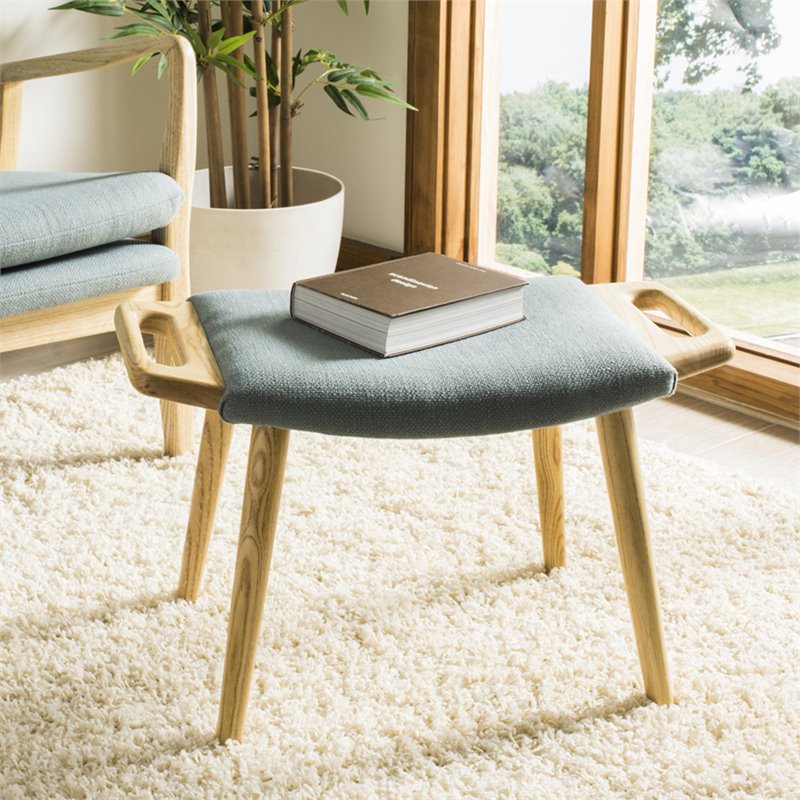 Safavieh Yara Upholstered Bench in Blue and Natural