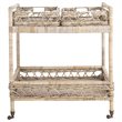 Safavieh Ambrose 2 Tier Rattan Bar Cart in Gray Wash and Antique Brass