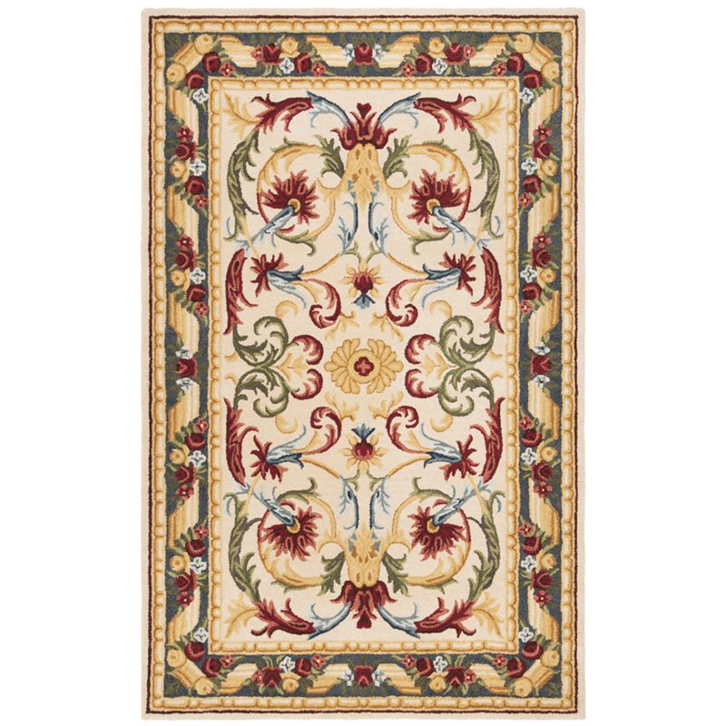 Safavieh Blossom 5' x 8' Hand Tufted Wool Rug in Ivory and Green