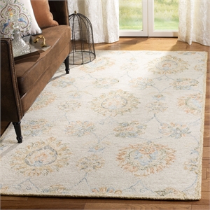 Safavieh Blossom 6' Square Hand Tufted Wool Rug in Beige and Sage