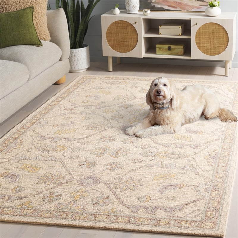 Safavieh Blossom 5' x 8' Hand Tufted Wool Rug in Slate and Beige