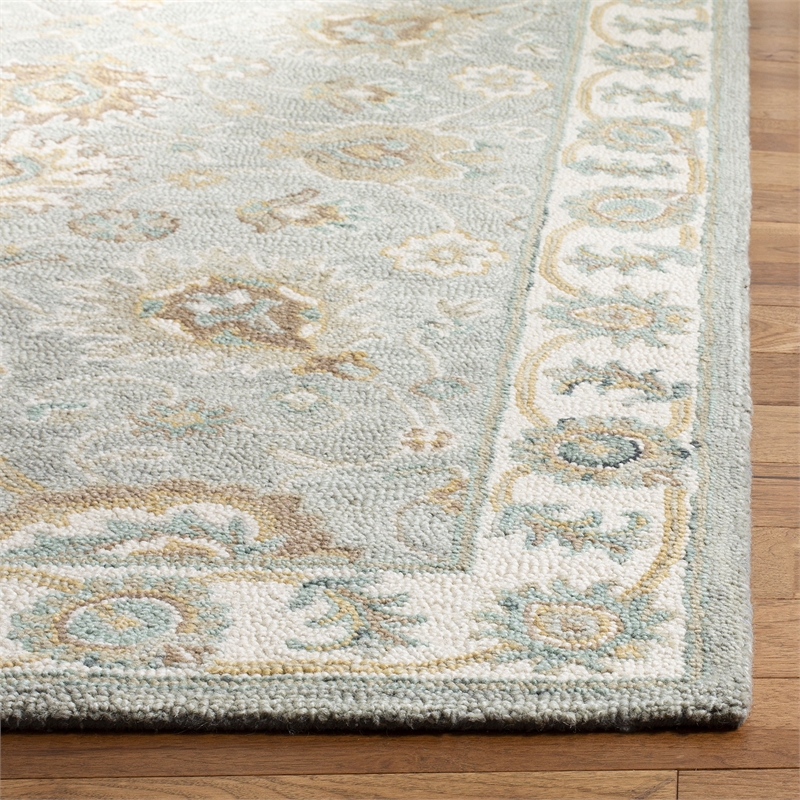 Safavieh Blossom 5' x 8' Hand Tufted Wool Rug in Aqua and Ivory