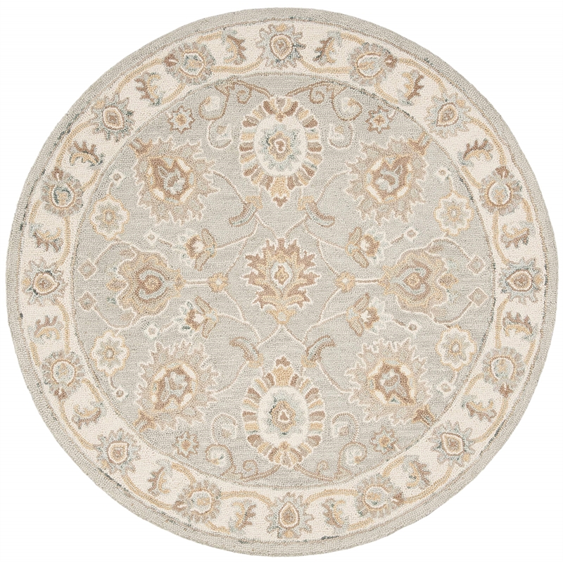 Safavieh Blossom 6' Round Hand Tufted Wool Rug in Aqua and Ivory