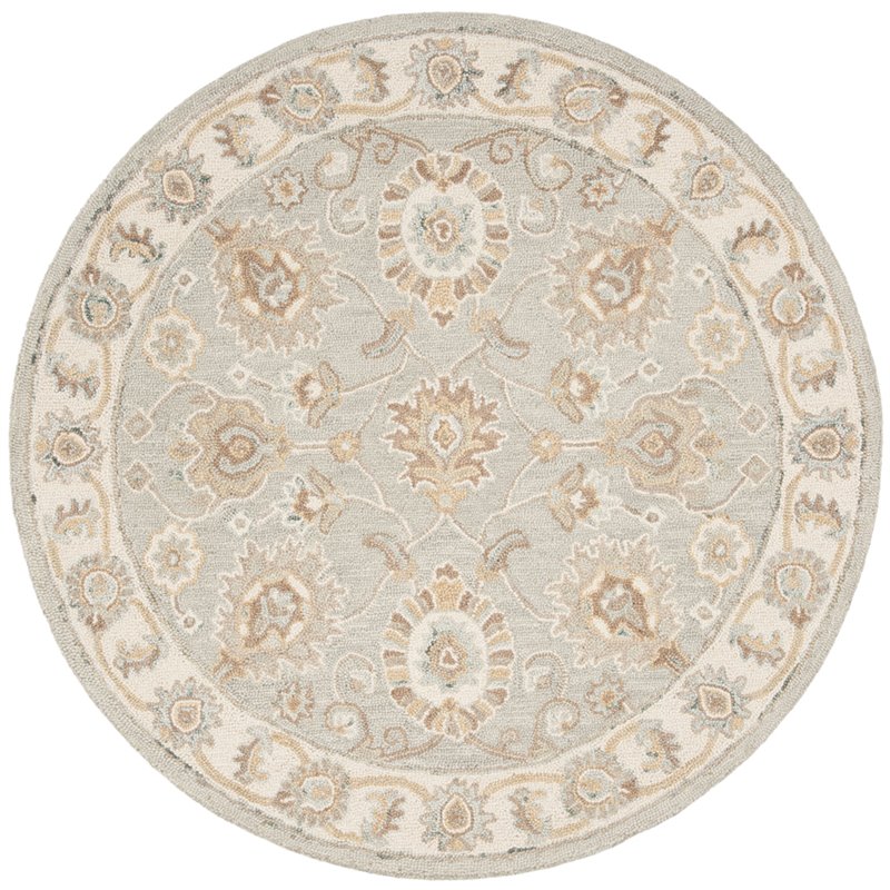 Safavieh Blossom 6' Round Hand Tufted Wool Rug in Aqua and Ivory