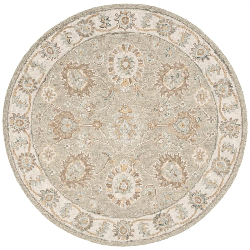Safavieh Blossom 6' Round Hand Tufted Wool Rug in Sage and Ivory