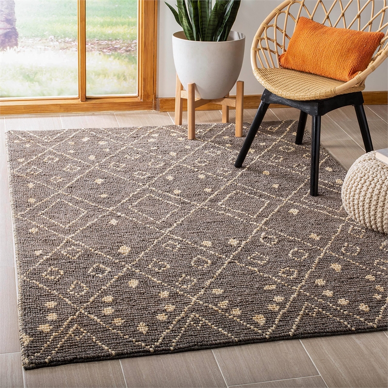 Safavieh Bohemian 6' Square Hand Loomed Jute Rug in Gray and White