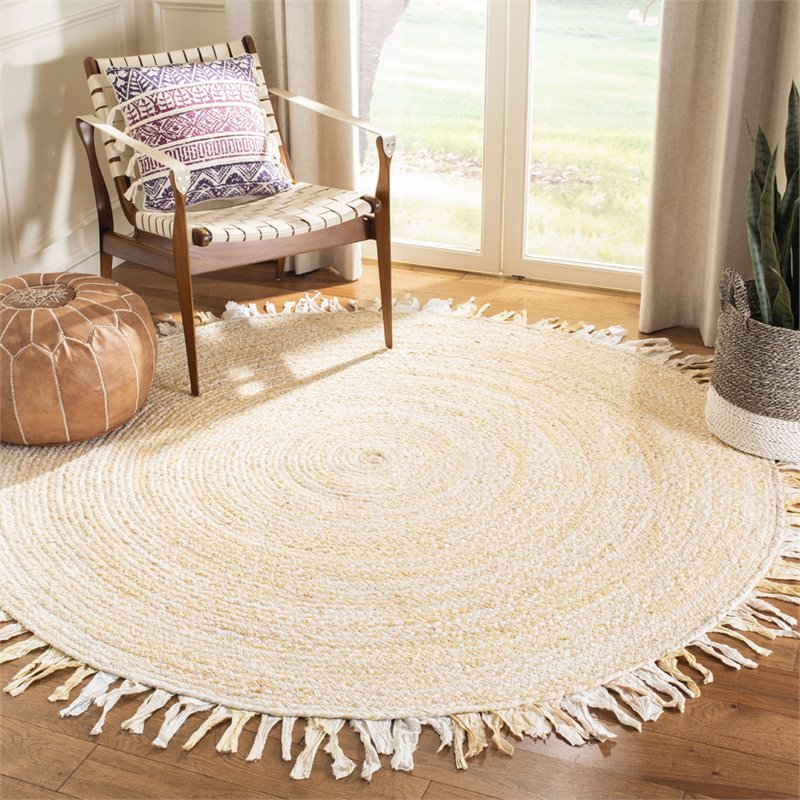 Safavieh Braided 3' Round Hand Woven Rug in Beige