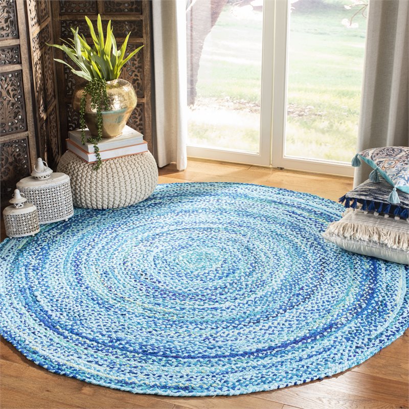 Safavieh Braided 5' Round Hand Woven Rug in Turquoise | Cymax Business