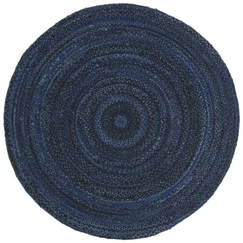 Safavieh Braided 5' Round Hand Woven Rug in Navy and Black