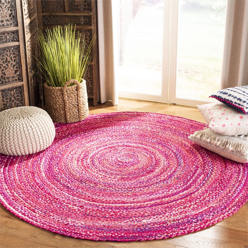 Safavieh Braided 3' Round Hand Woven Rug in Pink and Fuchsia eBay