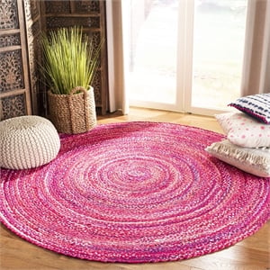 Safavieh Braided 3' Round Hand Woven Rug in Pink and Fuchsia