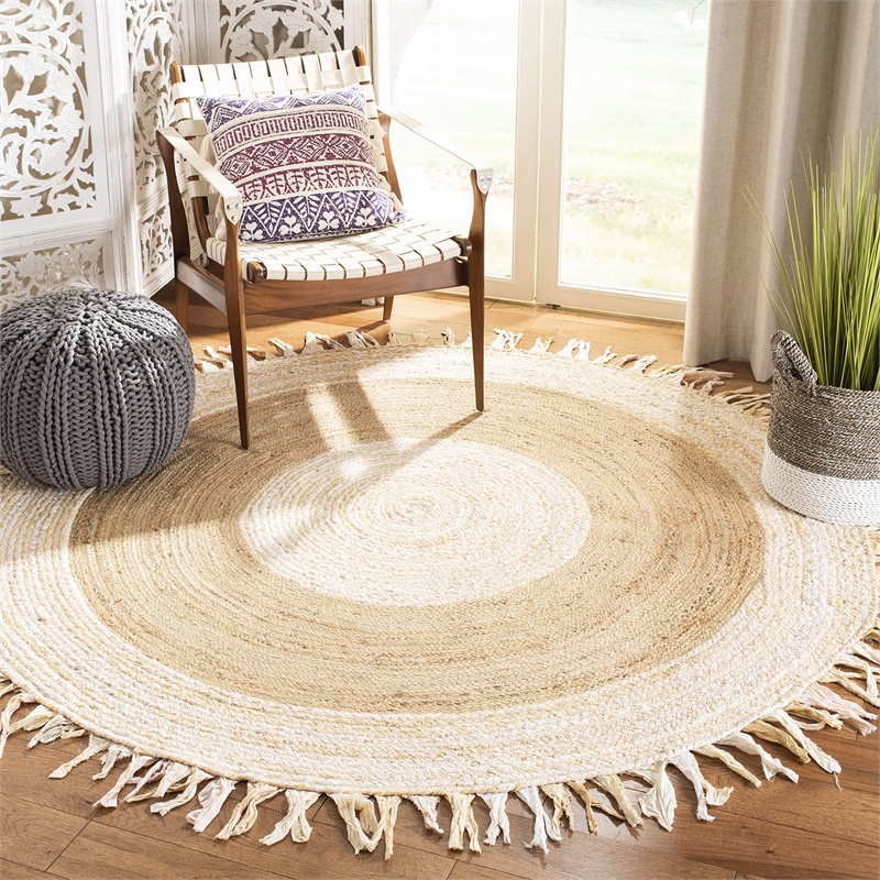 Safavieh Cape Cod 3' Round Hand Woven Jute Rug in Beige and Natural