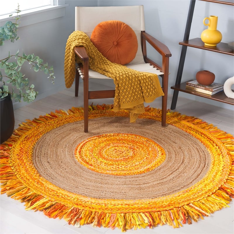 Safavieh Cape Cod 3' Round Hand Woven Jute Rug in Gold and Natural