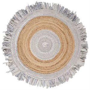 Safavieh Cape Cod 3' Round Hand Woven Jute Rug in Gray and Natural