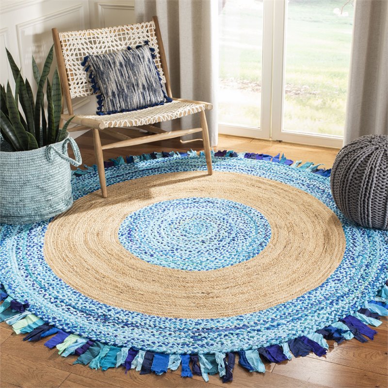 Jute border rug Safavieh Cape Cod 5' Round Hand Woven Jute Rug in Turquoise | eBay