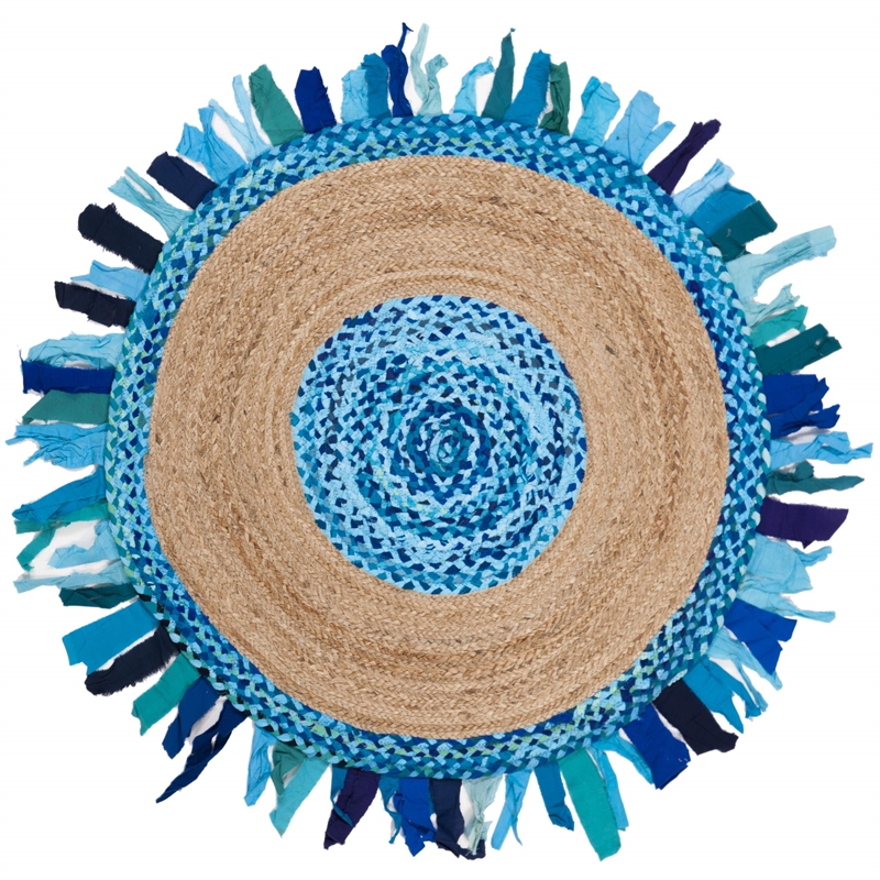 Safavieh Cape Cod 5' Round Hand Woven Jute Rug in Turquoise