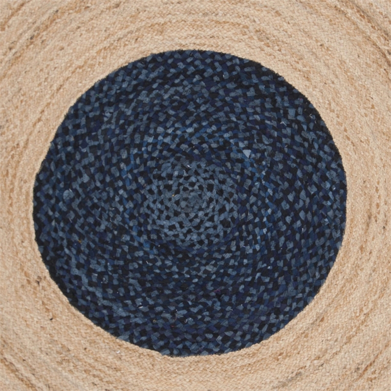 Safavieh Cape Cod 3' Round Hand Woven Jute Rug in Navy and Natural