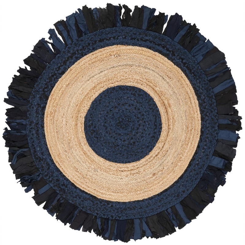 Safavieh Cape Cod 4' Round Hand Woven Jute Rug in Navy and Natural
