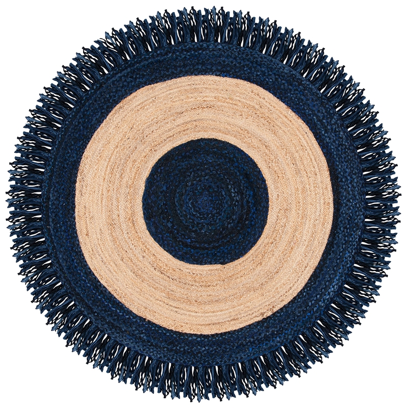 Safavieh Cape Cod 5' Round Hand Woven Jute Rug in Navy and Natural