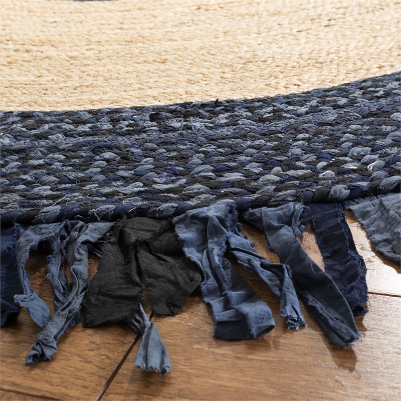 Safavieh Cape Cod 6' Round Hand Woven Jute Rug in Navy and Natural