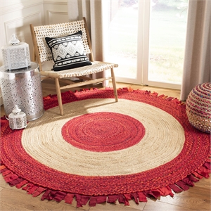 Safavieh Cape Cod 3' Round Hand Woven Jute Rug in Red and Natural