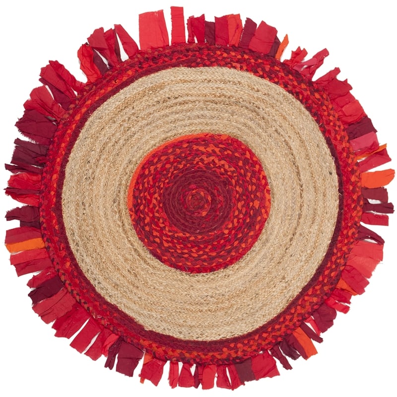 Safavieh Cape Cod 3' Round Hand Woven Jute Rug in Red and Natural