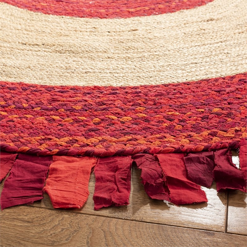 Safavieh Cape Cod 3' Round Hand Woven Jute Rug in Red and Natural