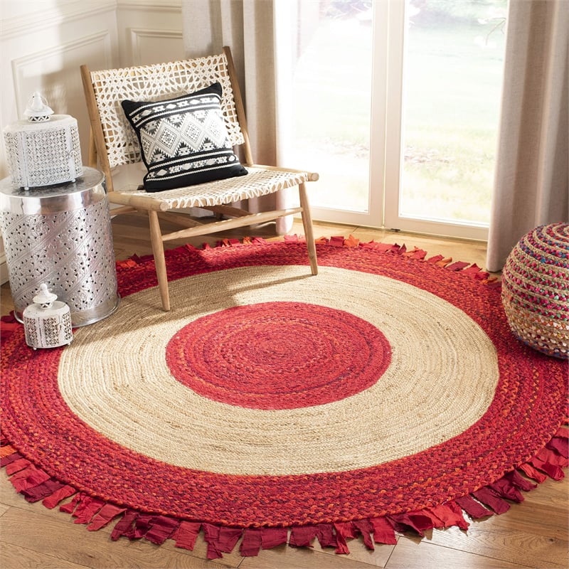 Safavieh Cape Cod 5' Round Hand Woven Jute Rug in Red and Natural
