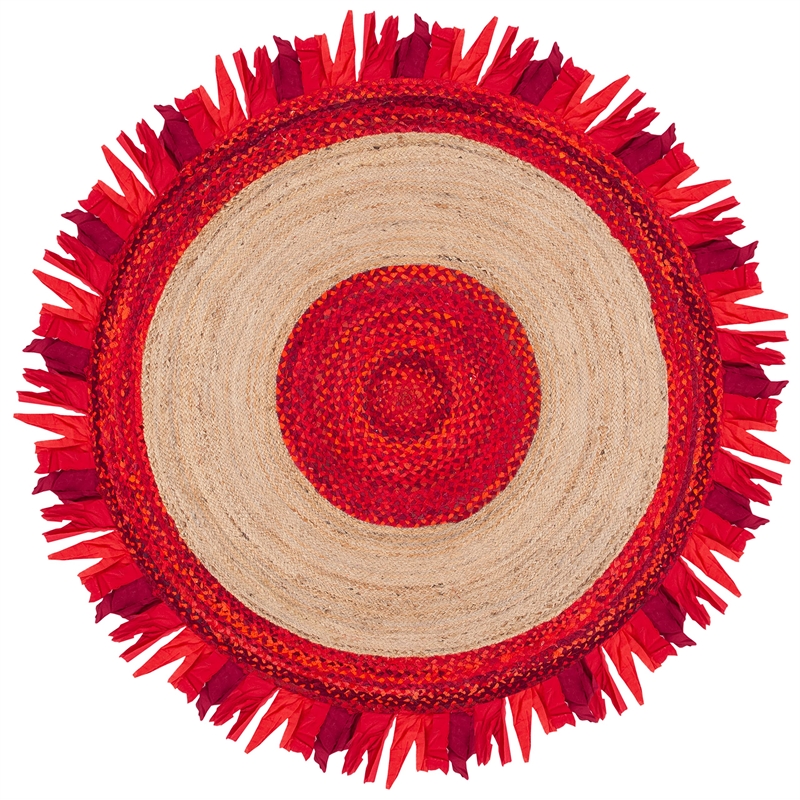 Safavieh Cape Cod 5' Round Hand Woven Jute Rug in Red and Natural