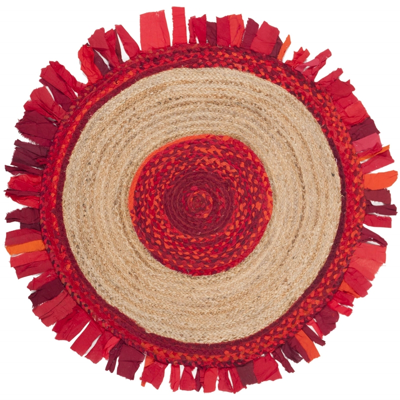 Safavieh Cape Cod 5' Round Hand Woven Jute Rug in Red and Natural