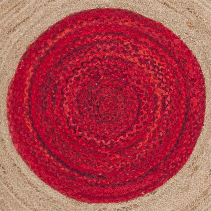 Safavieh Cape Cod 6' Round Hand Woven Jute Rug in Red and Natural
