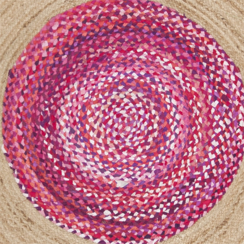 Safavieh Cape Cod 3' Round Hand Woven Jute Rug in Pink and Natural