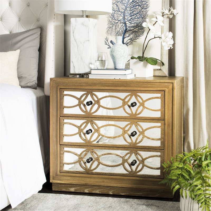 Safavieh Catalina 3 Drawer Wood and Mirror Chest in Oak