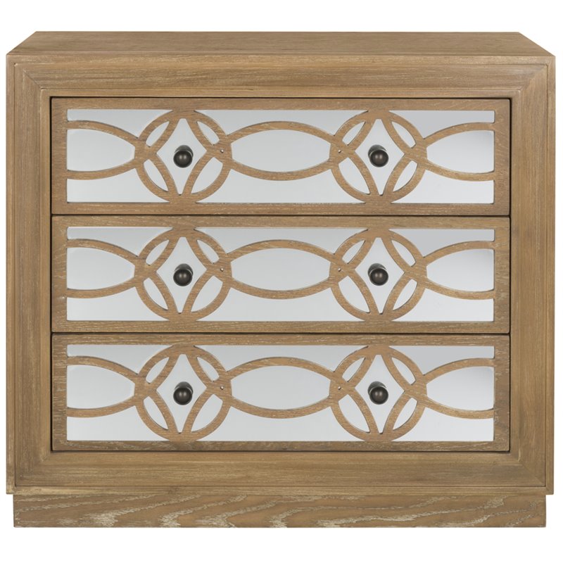 Safavieh Catalina 3 Drawer Wood and Mirror Chest in Oak