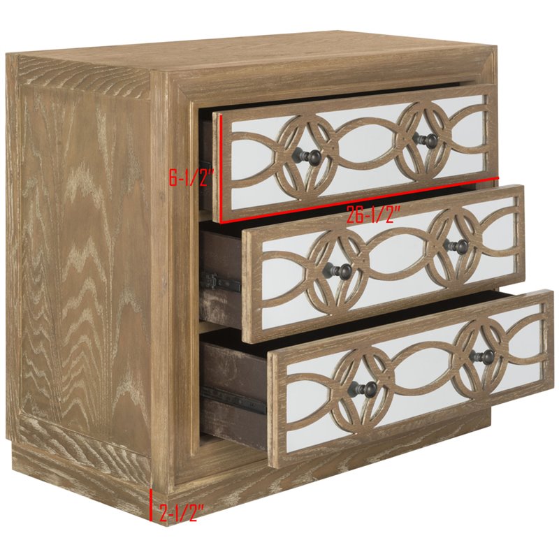Safavieh Catalina 3 Drawer Wood and Mirror Chest in Oak